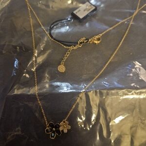 Paired Blossoms Elegant Gold Floral Necklace 17"